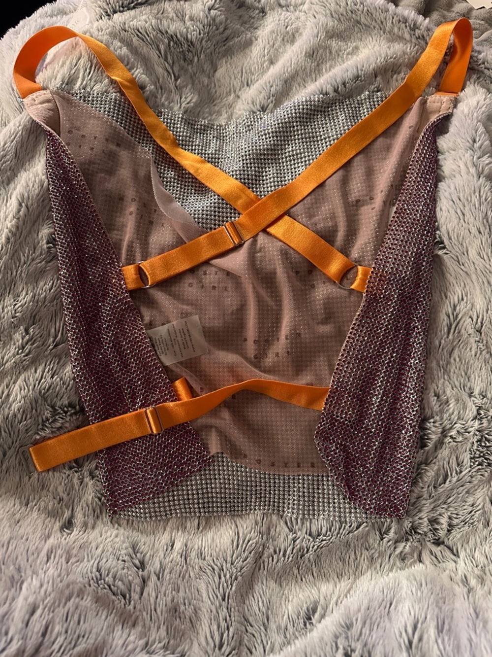 Poster girl Bambi Rhinestone Mesh Crop Top with Orange Straps - Picture 2 of 7